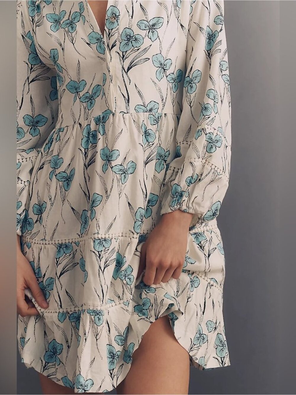 NWT Size L -Maeve Bettina Linen Blend Tiered Mini Shirtdress w Pockets (US$ 158) - Picture 5 of 16